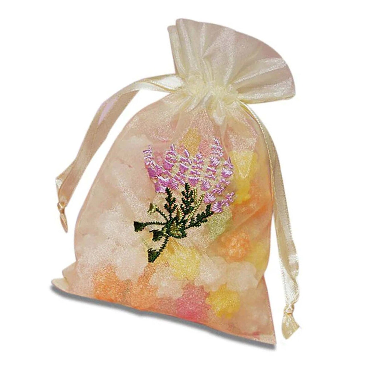 Lavender Flower Embroidered Organza Bags 4'' x 6'' for Gifts