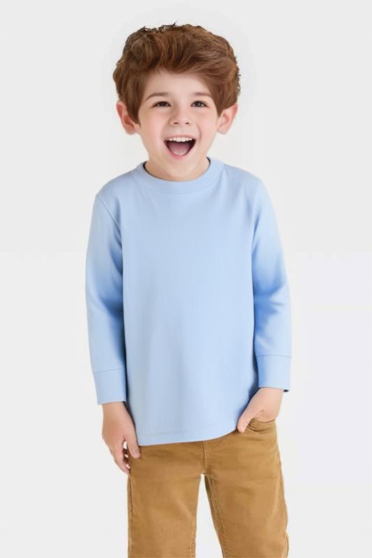 RADYAN® Toddler Cotton Jersey Long Sleeve Crewneck T-shirt - 3311