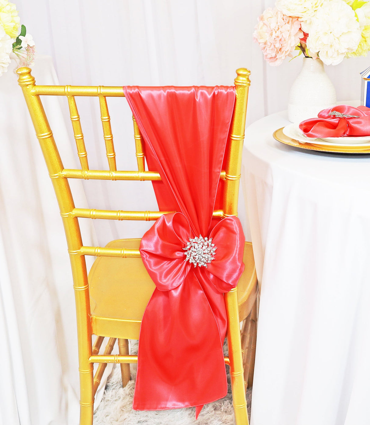 Satin Chair Sashes Coral 8x108