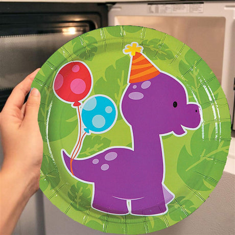 8 Ct. Little Dino Brontosaurus Paper Dessert Plates 7-Inch Dinosaur Party Tableware