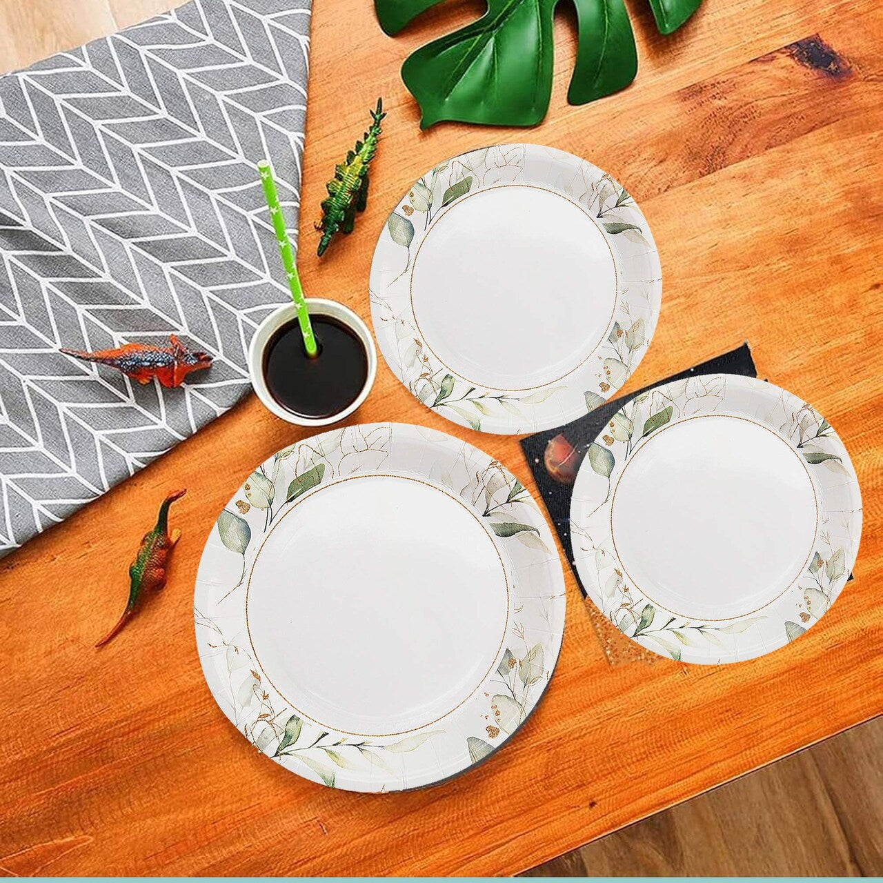 8 Ct. Eucalyptus Paper Dessert Plates 7-Inch Elegant Greenery Wedding or Shower Tableware