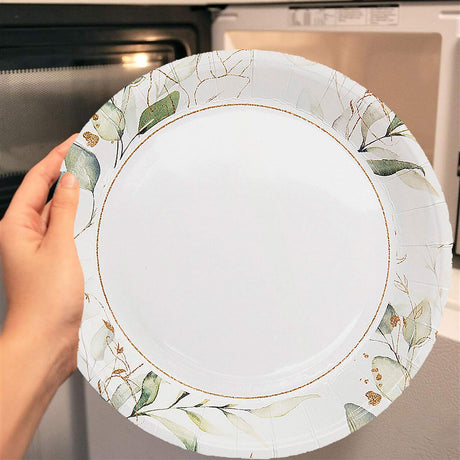 8 Ct. Eucalyptus Paper Dessert Plates 7-Inch Elegant Greenery Wedding or Shower Tableware