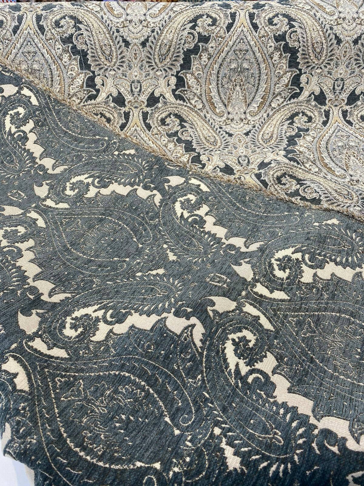 Swavelle Damask Shale Roof Garden Chenille Fabric - Damask Paisley, Shale Roof Garden, 58" Width (1 Yard)
