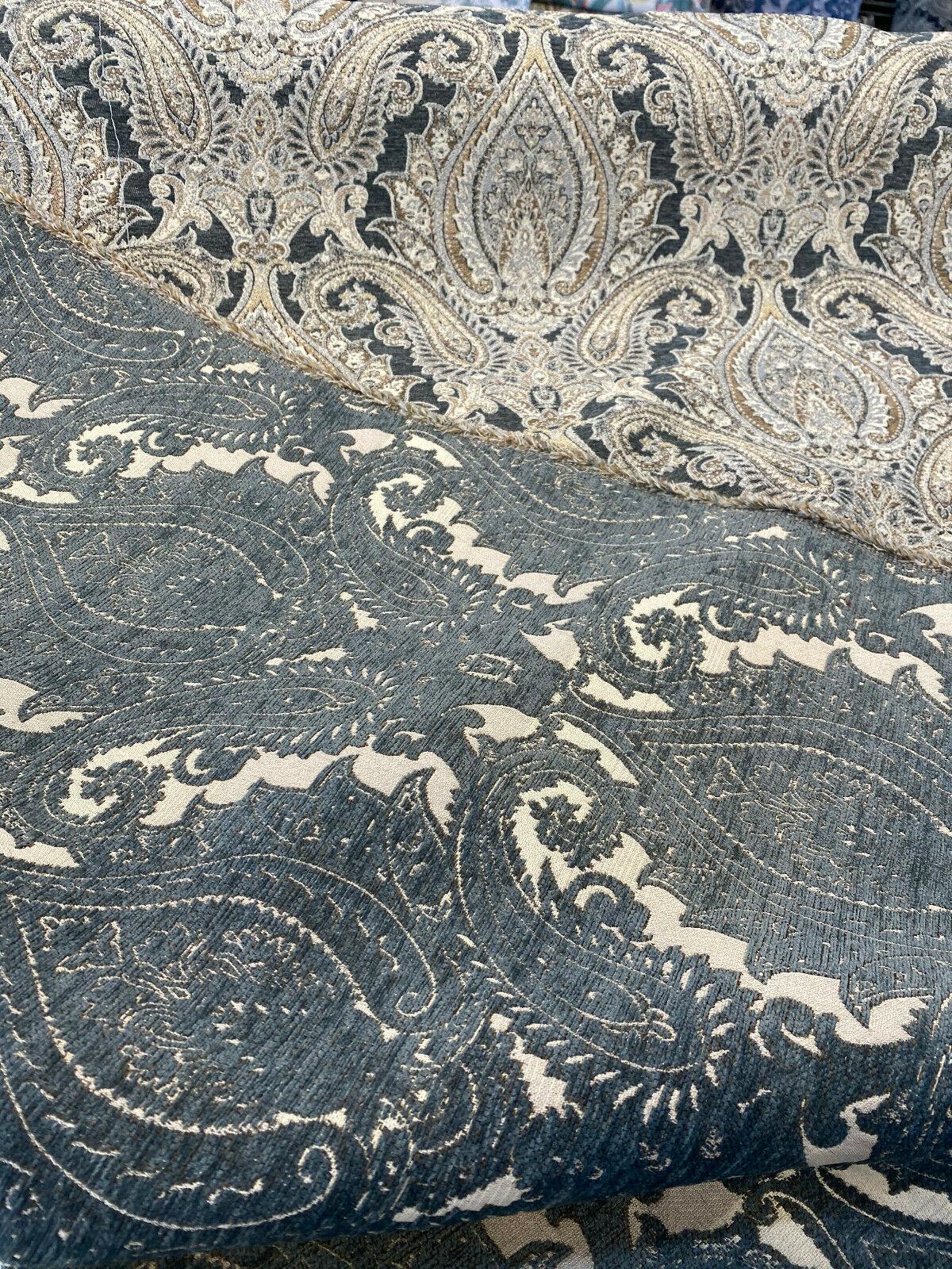 Swavelle Damask Shale Roof Garden Chenille Fabric - Damask Paisley, Shale Roof Garden, 58" Width (1 Yard)