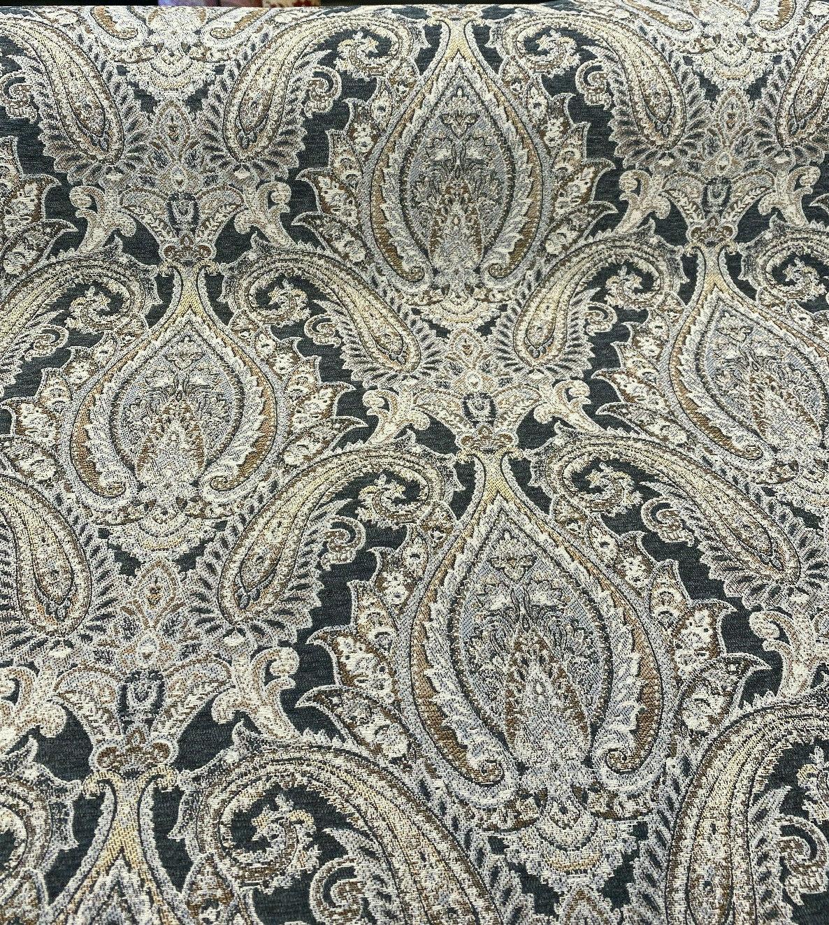 Swavelle Damask Shale Roof Garden Chenille Fabric - Damask Paisley, Shale Roof Garden, 58" Width (1 Yard)