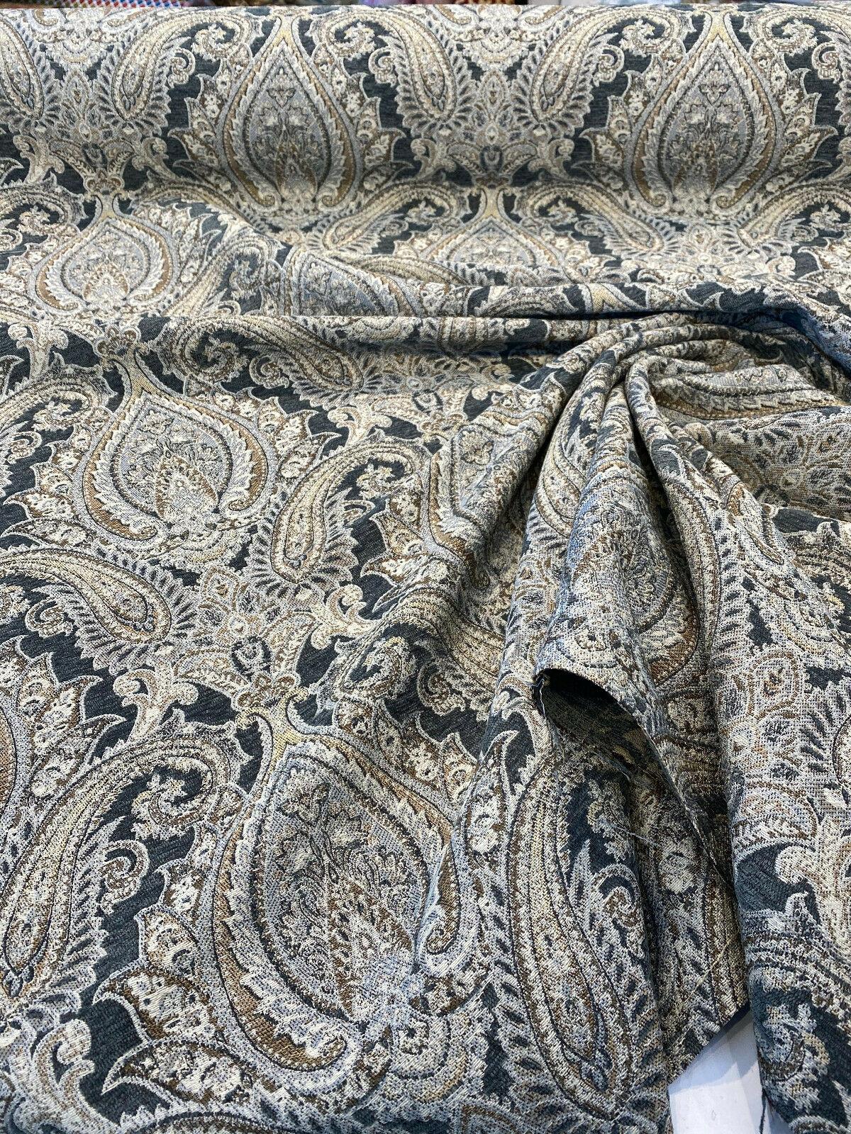 Swavelle Damask Shale Roof Garden Chenille Fabric - Damask Paisley, Shale Roof Garden, 58" Width (1 Yard)