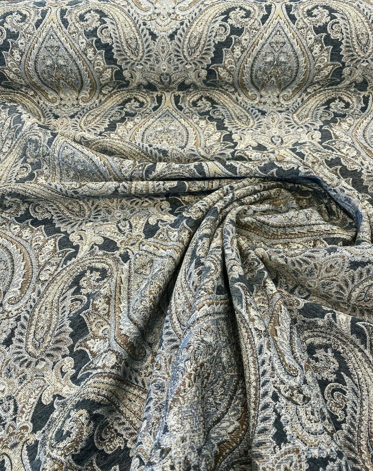 Swavelle Damask Shale Roof Garden Chenille Fabric - Damask Paisley, Shale Roof Garden, 58" Width (1 Yard)