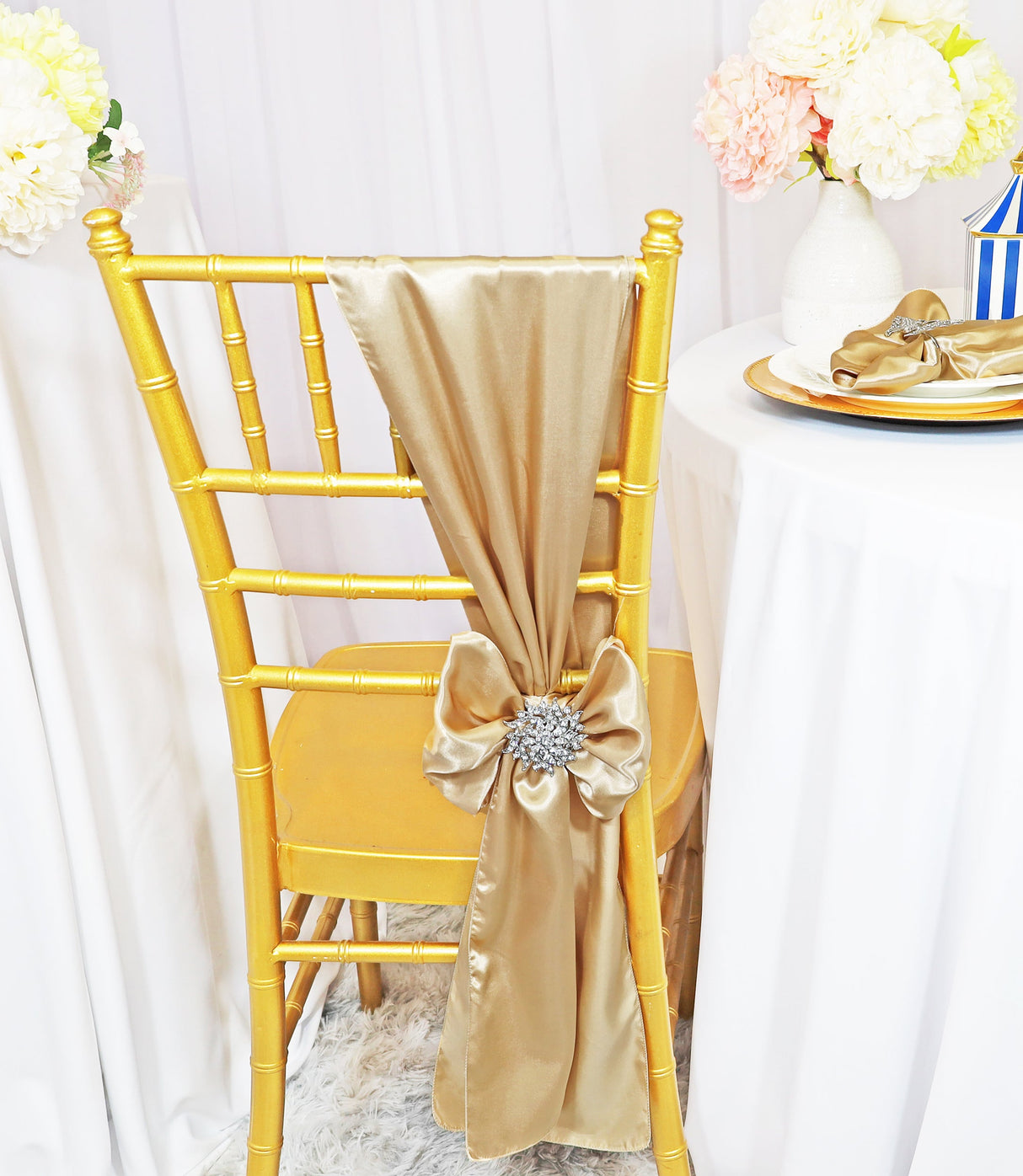 Satin Chair Sashes Champagne 8x108