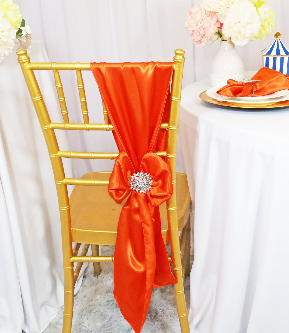 Satin Chair Sashes Orange 8x108