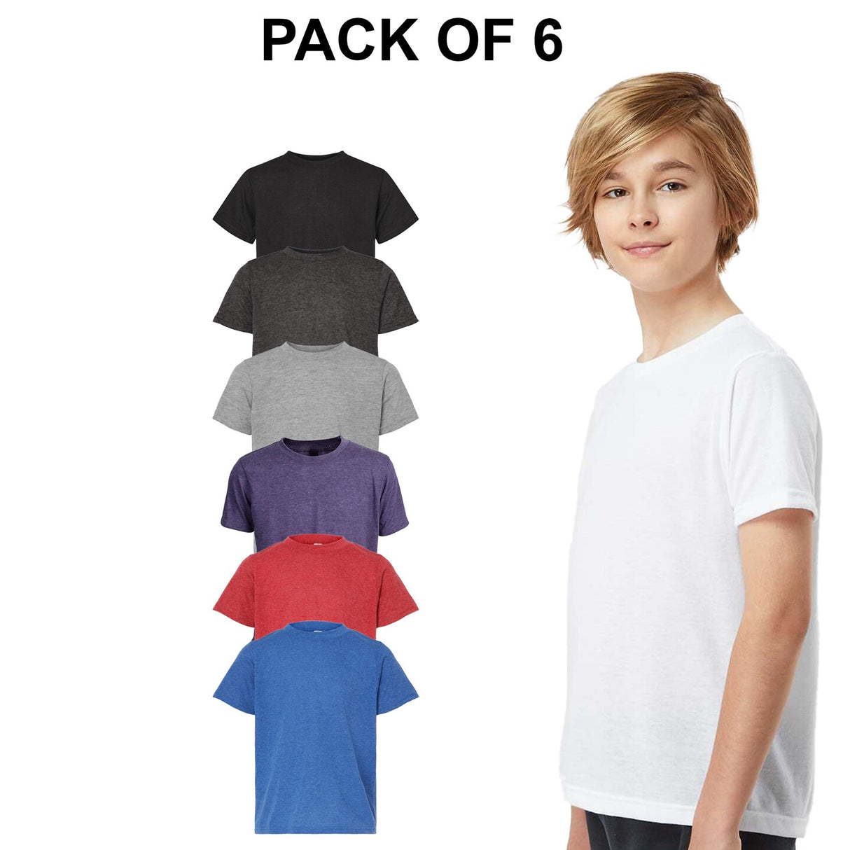 6 Pack : Tultex® Youth Poly-Rich Crew Neck Short SleeveT-Shirt