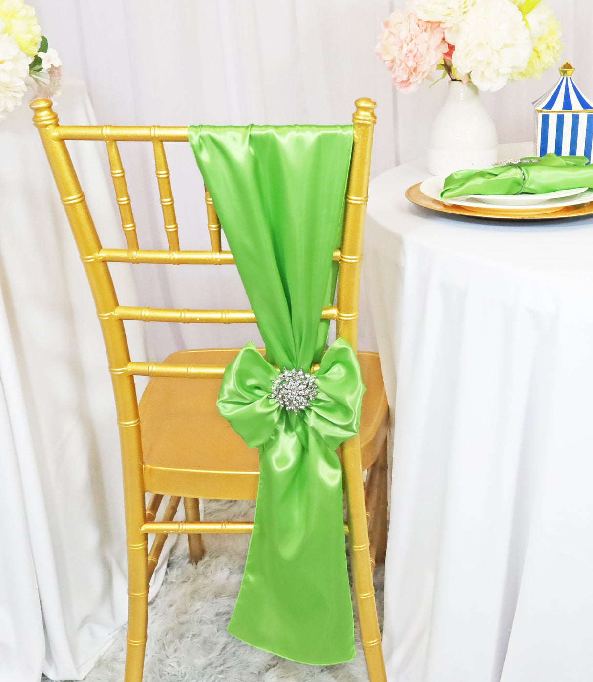 Satin Chair Sashes 8x108 Apple Green