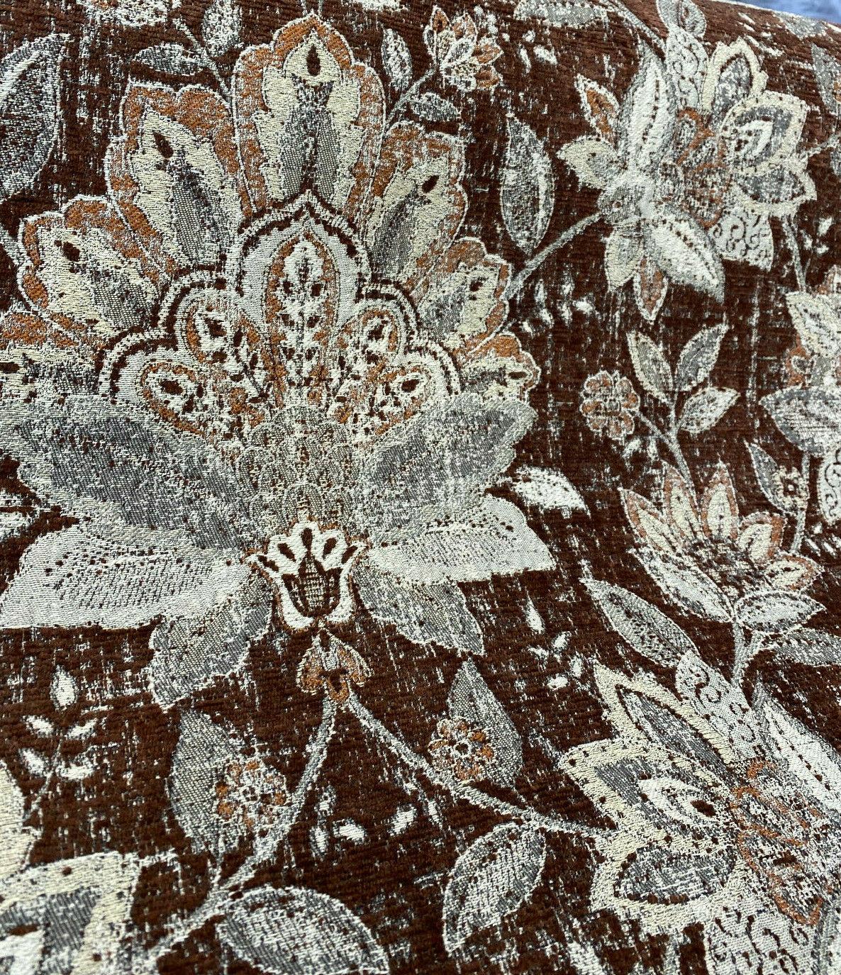 Wolfgang Floral Chenille Fabric - Carob Rust Damask, 57" Width, 27" Horizontal Repeat, 29" Vertical Repeat (1 Yard)
