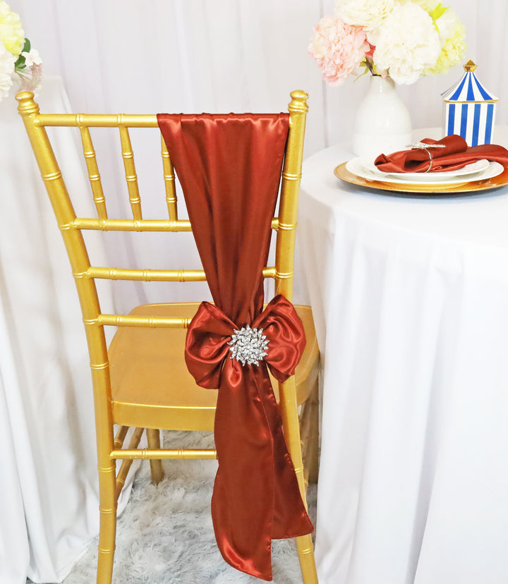 10 Pieces Satin Chair Sashes 8 by 108 inches Rust Or Burnt Orange