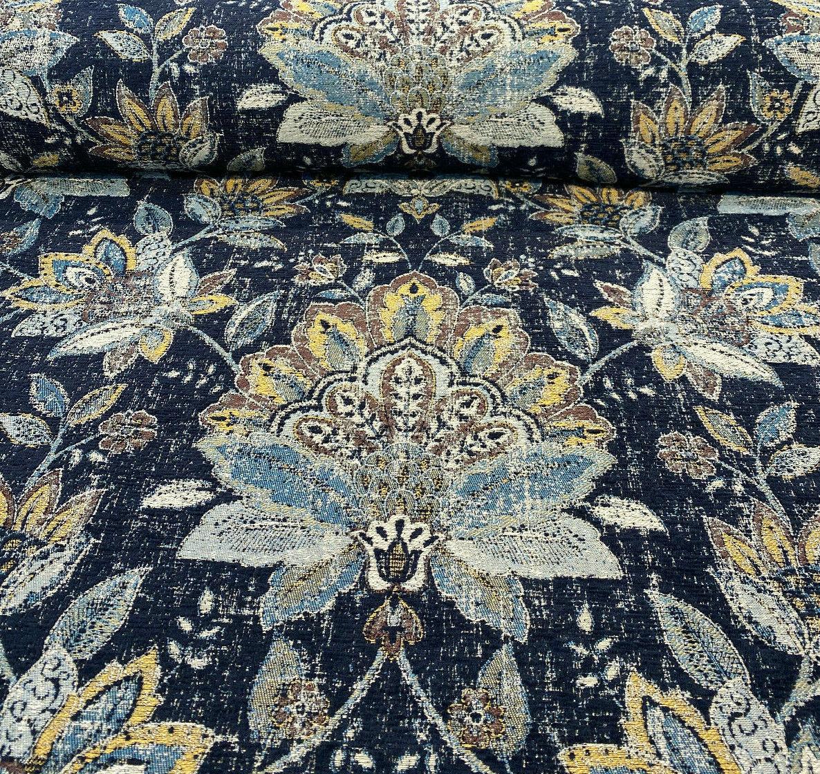 Wolfgang Floral Chenille Fabric - Onyx Black Damask, 57" Width, 27" Horizontal Repeat, 29" Vertical Repeat (1 Yard)