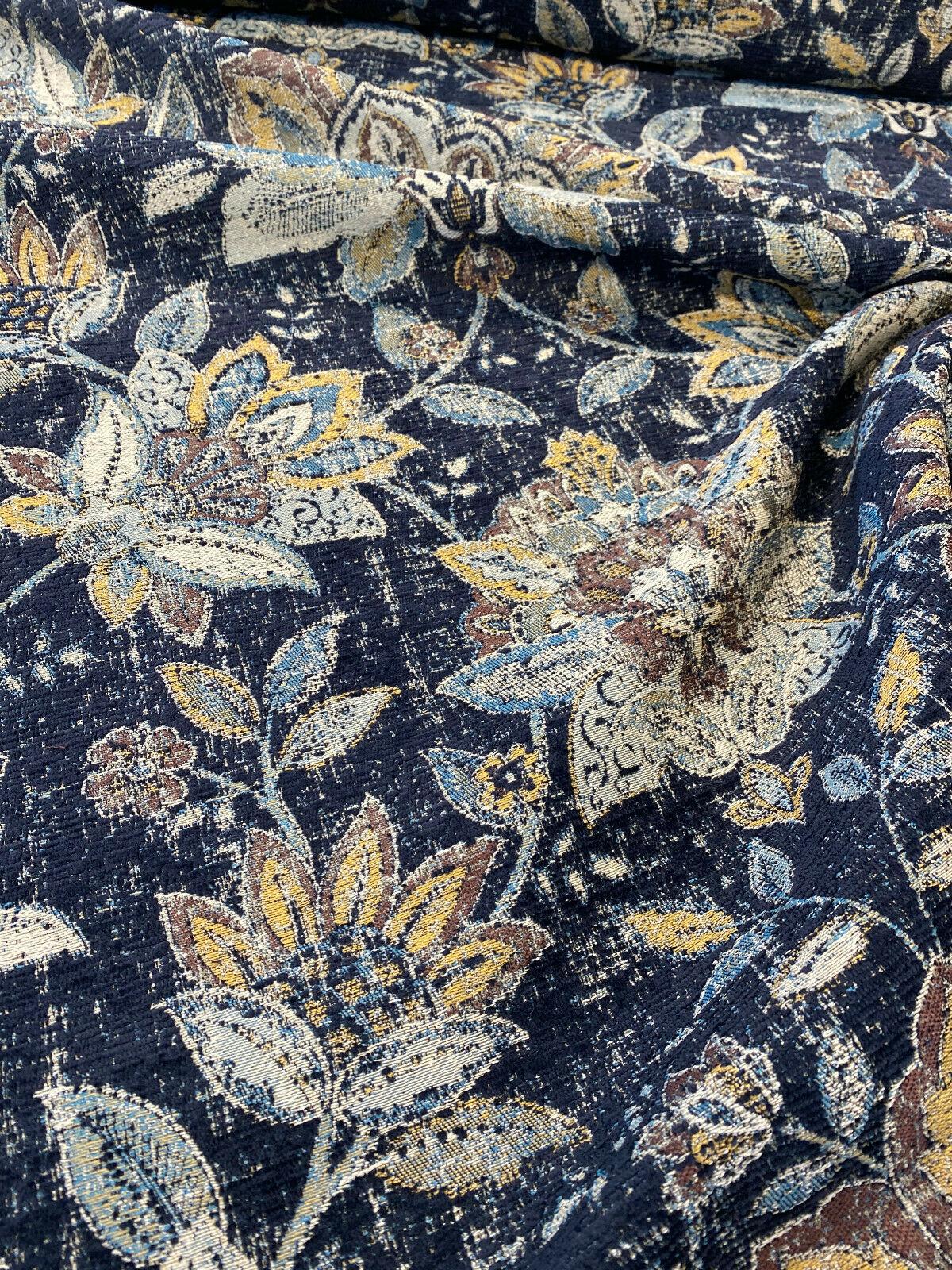 Wolfgang Floral Chenille Fabric - Onyx Black Damask, 57" Width, 27" Horizontal Repeat, 29" Vertical Repeat (1 Yard)