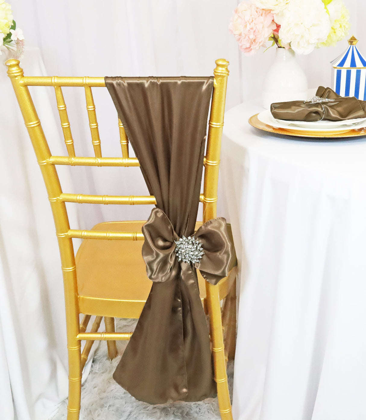Satin Chair Sash 8x108 Latte/Taupe