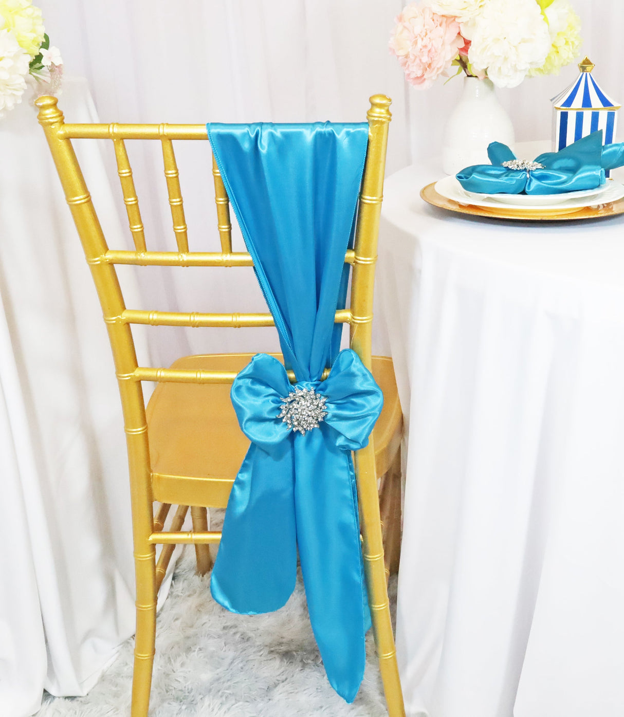 Satin Chair Sash Sample 8x108 Turquoise