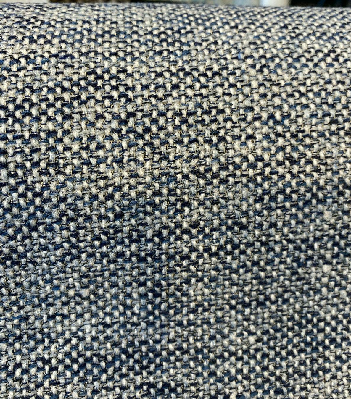 Swavelle Chenille Ridge Blue Ink Latex Backed Upholstery Fabric - Navy Blue Off White Basket Weave, 55" Width (1 Yard)