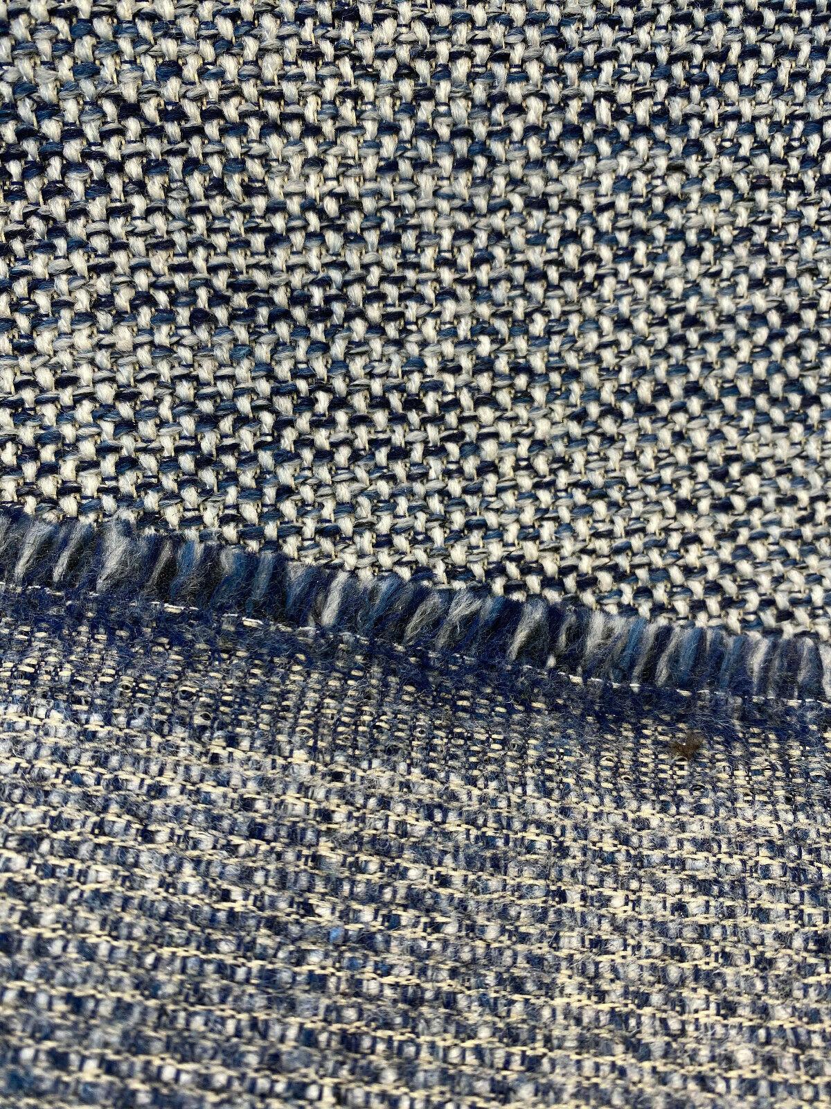 Swavelle Chenille Ridge Blue Ink Latex Backed Upholstery Fabric - Navy Blue Off White Basket Weave, 55" Width (1 Yard)