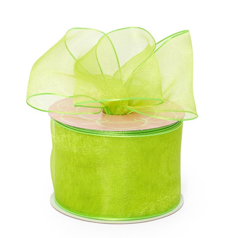 Sheer Organza Wired Ribbon 1 1/2 '' X 25 yd Lime Color 1 / roll