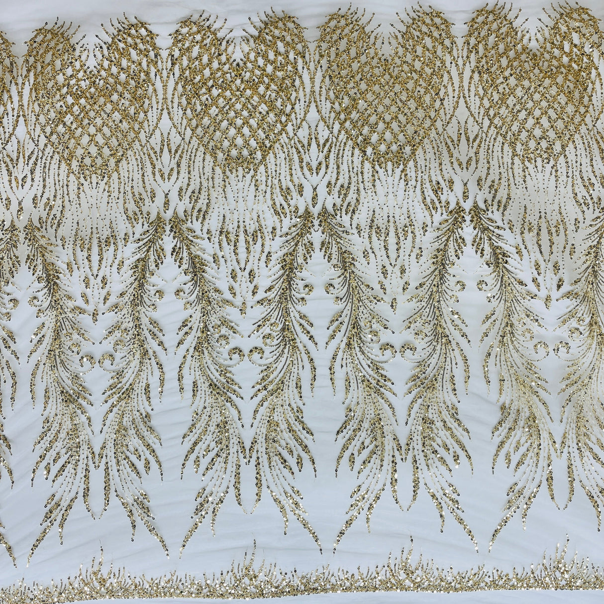 Beaded Lace Fabric on Polyester Net Mesh