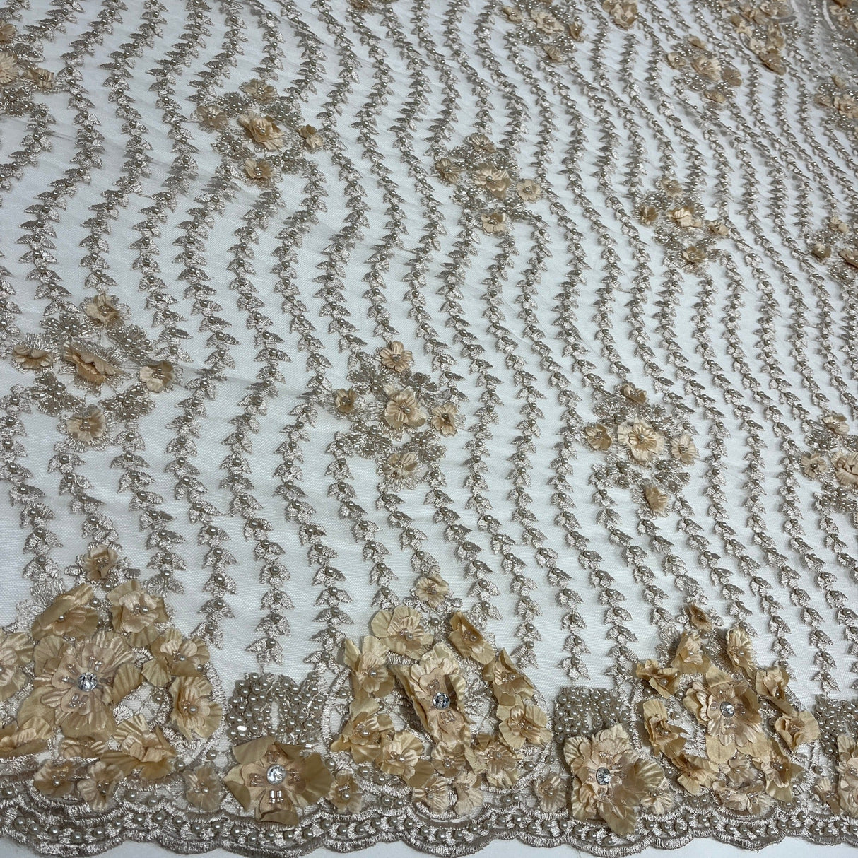 Beaded 3D Floral Lace Mesh