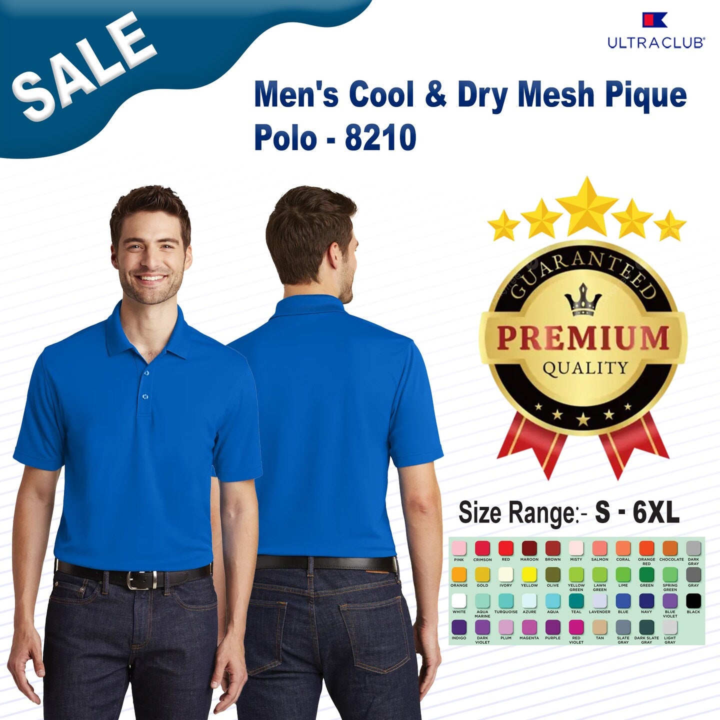 UltraClub® Men's Cool & Dry Mesh Pique Polo