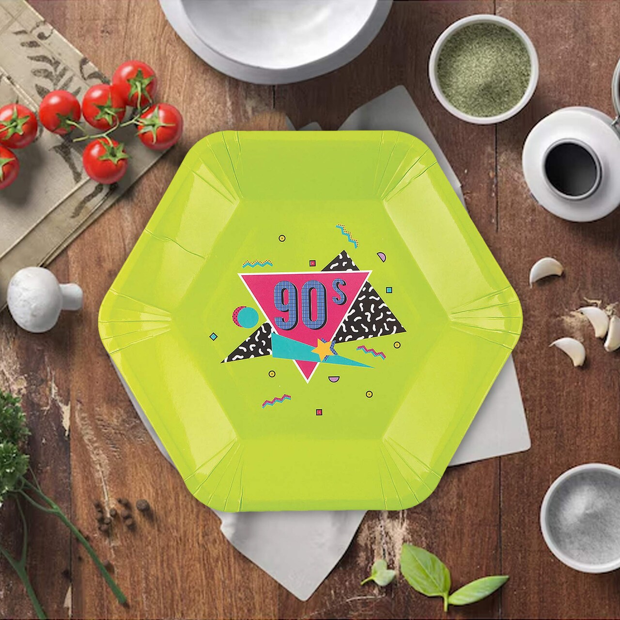 8 Ct. Neon 90s Party Paper Dinner Plates Funky Retro Design 9"