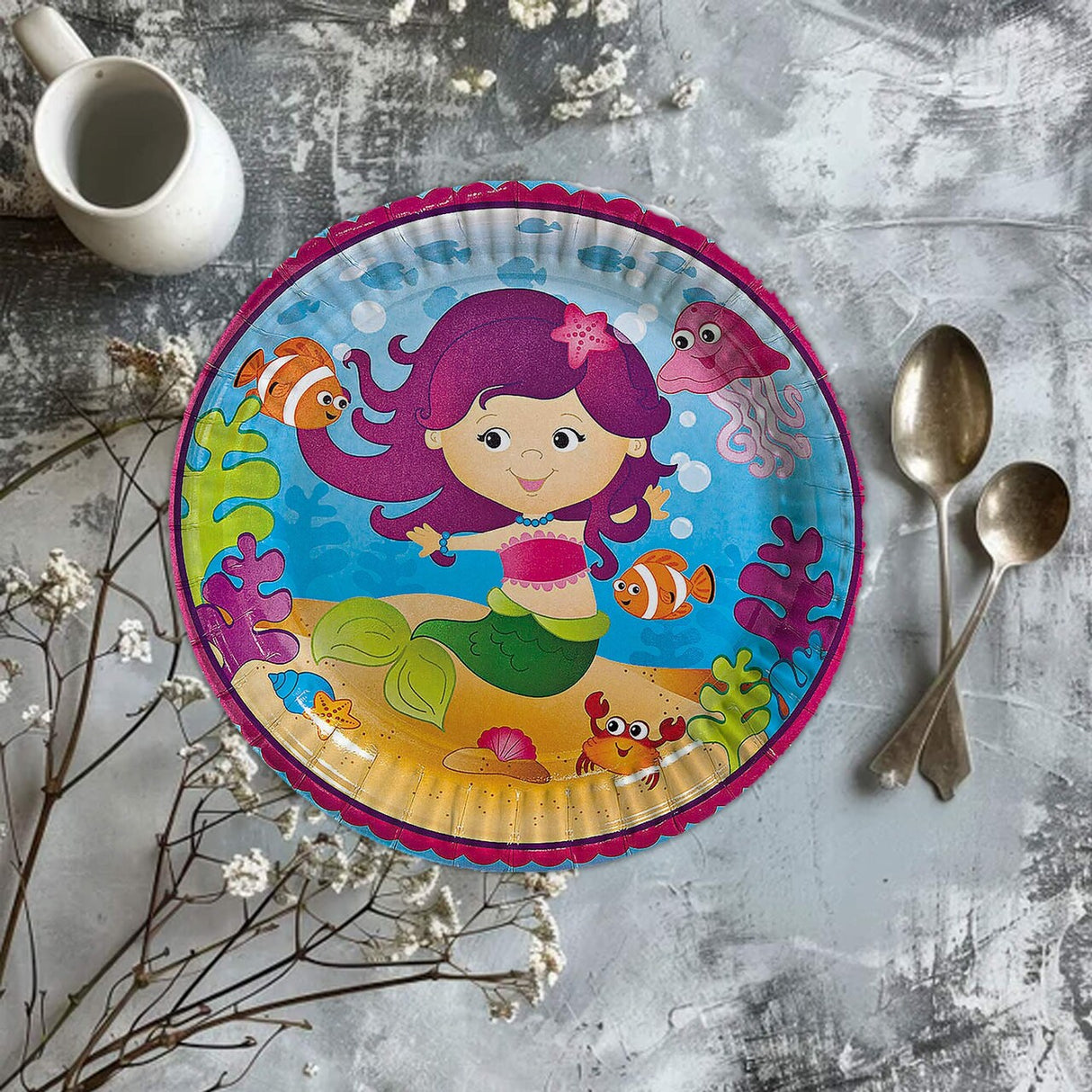 8 Ct. Mermaid Party Paper Dinner Plates Underwater Theme Birthday Supplies 9"