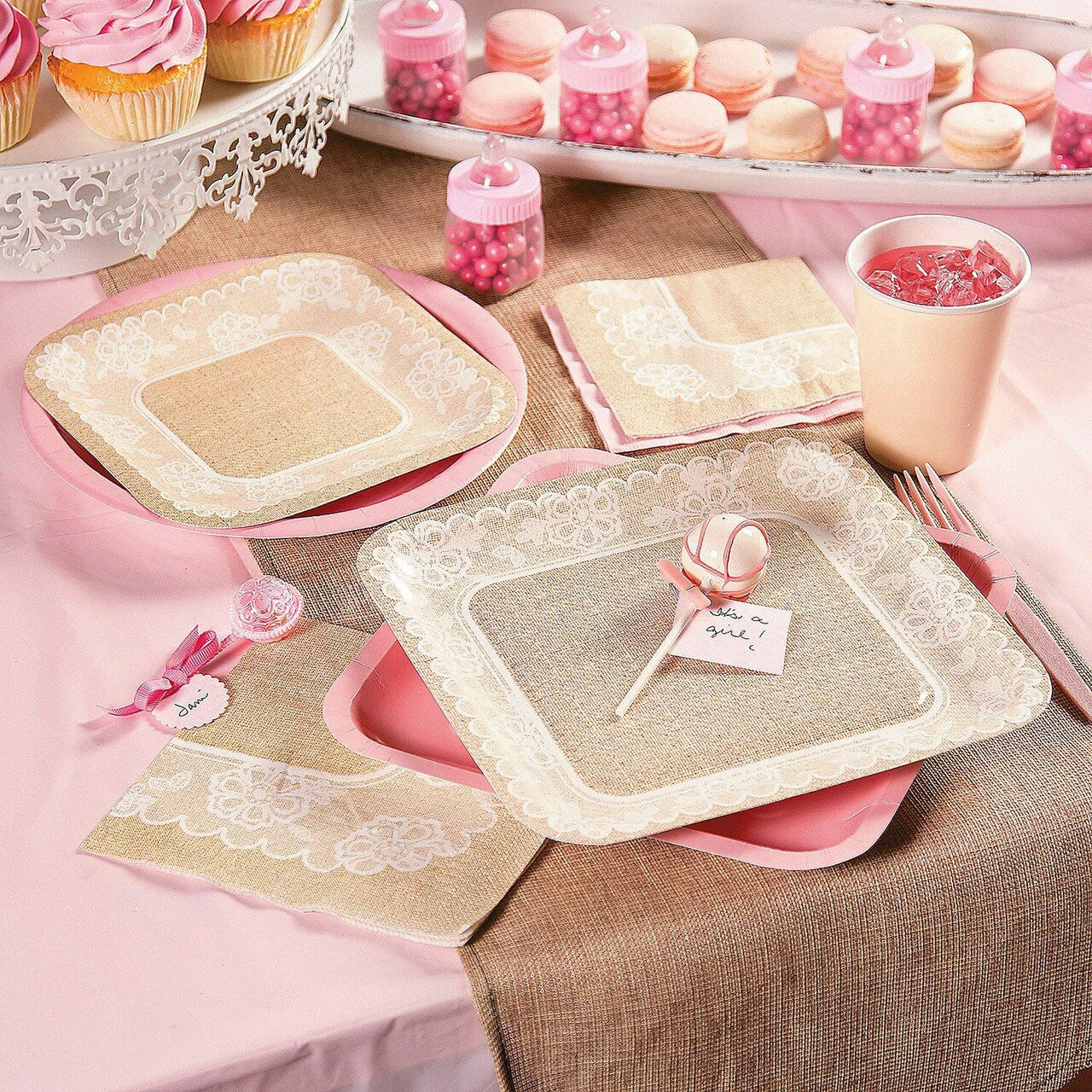 8 Ct. Burlap & Lace Wedding Square Paper Dinner Plates Rustic Disposable 9" Plates for Wedding Reception