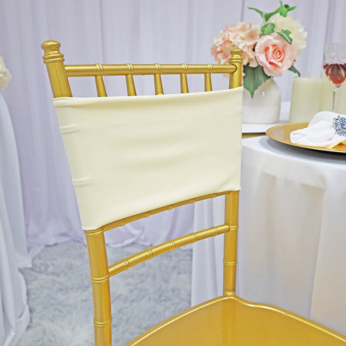 10 Pieces Soft Ivory Stretch Spandex Chair Bands 7 x 13 Inches