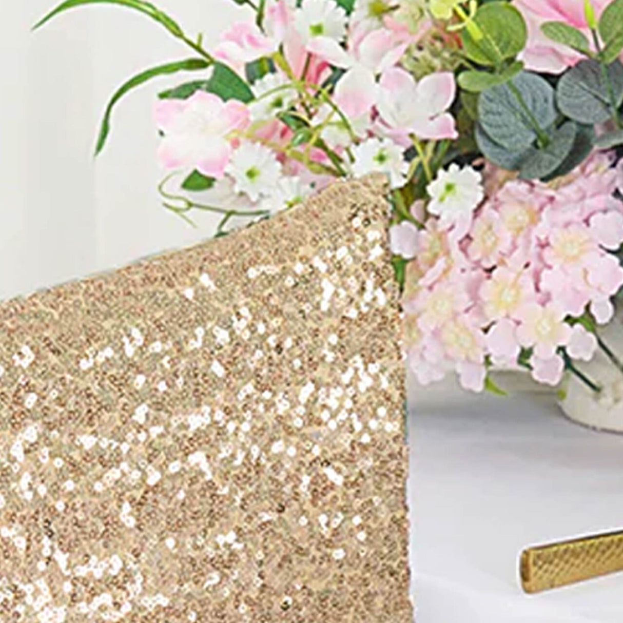 1 Piece Champagne Gold Sequin Spandex Chair Cap 13.5 inch by 10 inch Wedding Cover