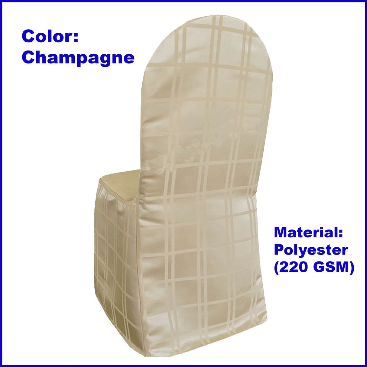 1 Piece Champagne Plaid Jacquard Polyester Banquet Chair Cover, Elegant Rustic Event Slipcover