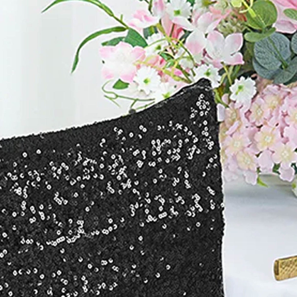 1 Piece Black Sequin Spandex Chair Cap 13.5 inch by 10 inch Banquet Wedding Cover