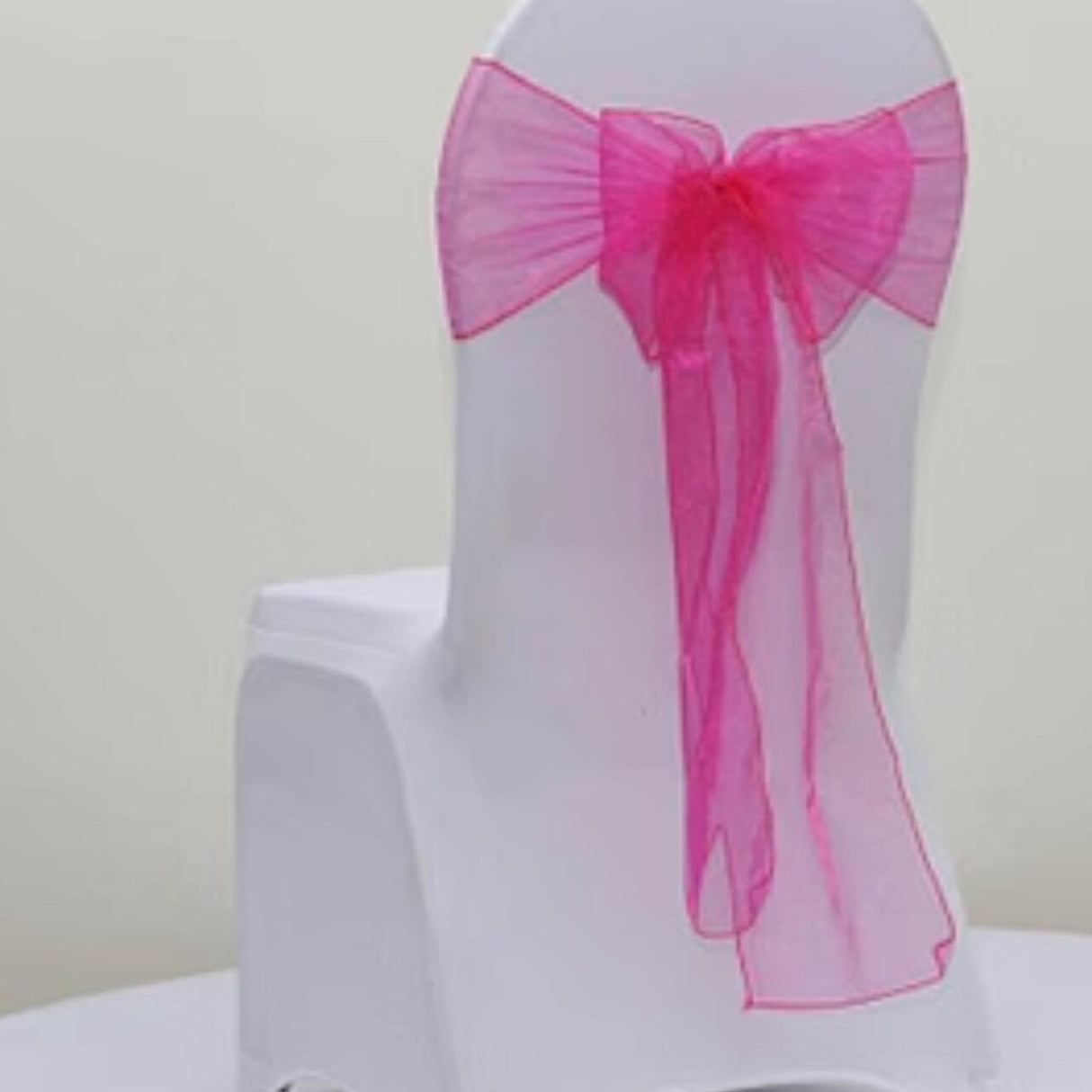 10 Pieces Fuchsia Organza Fabric Chair Wraps, 12"x116" Sophisticated Angled Design