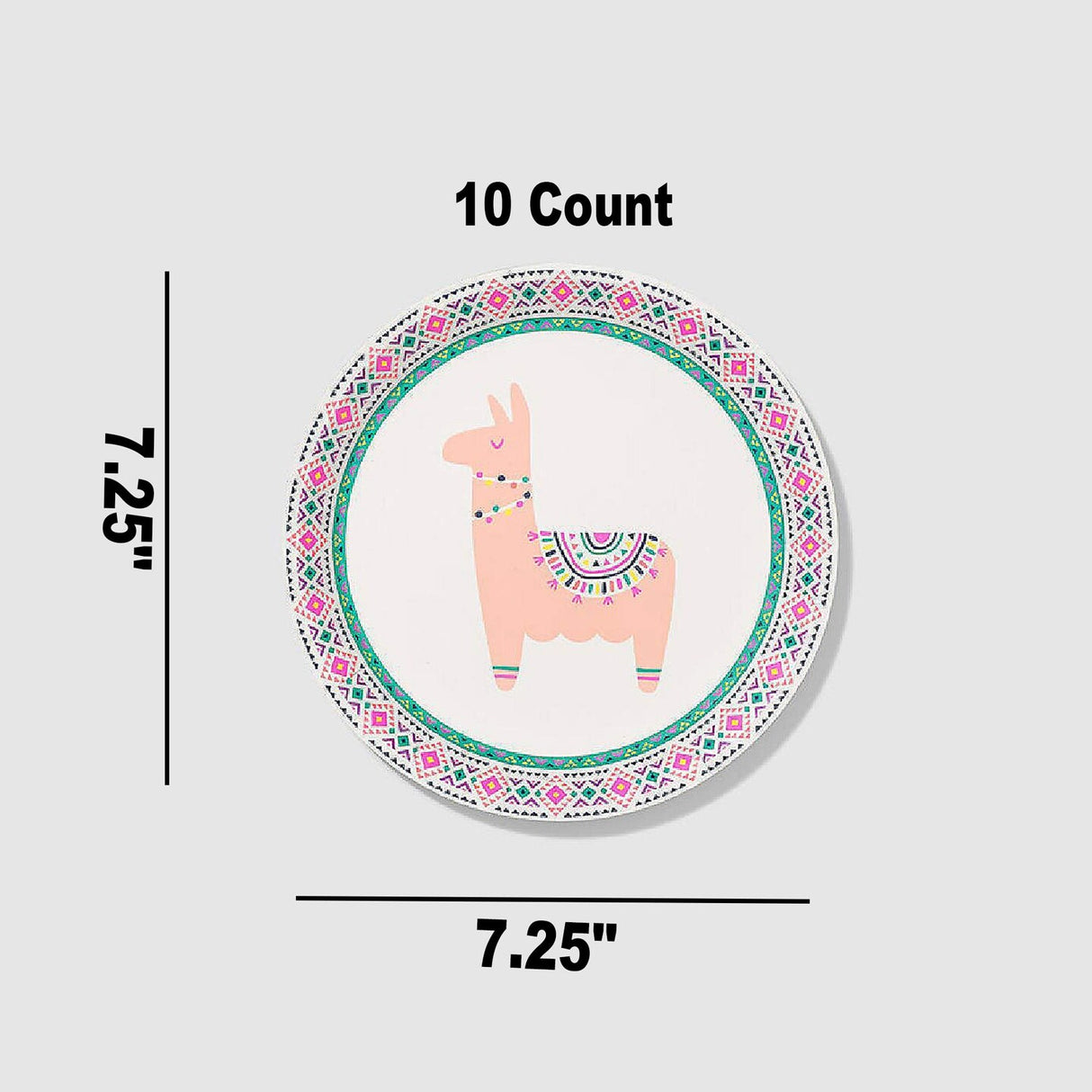 10 Count Happy Llama Small Paper Plates 7.25 Inch Fun Party Plates for Kids and Celebrations