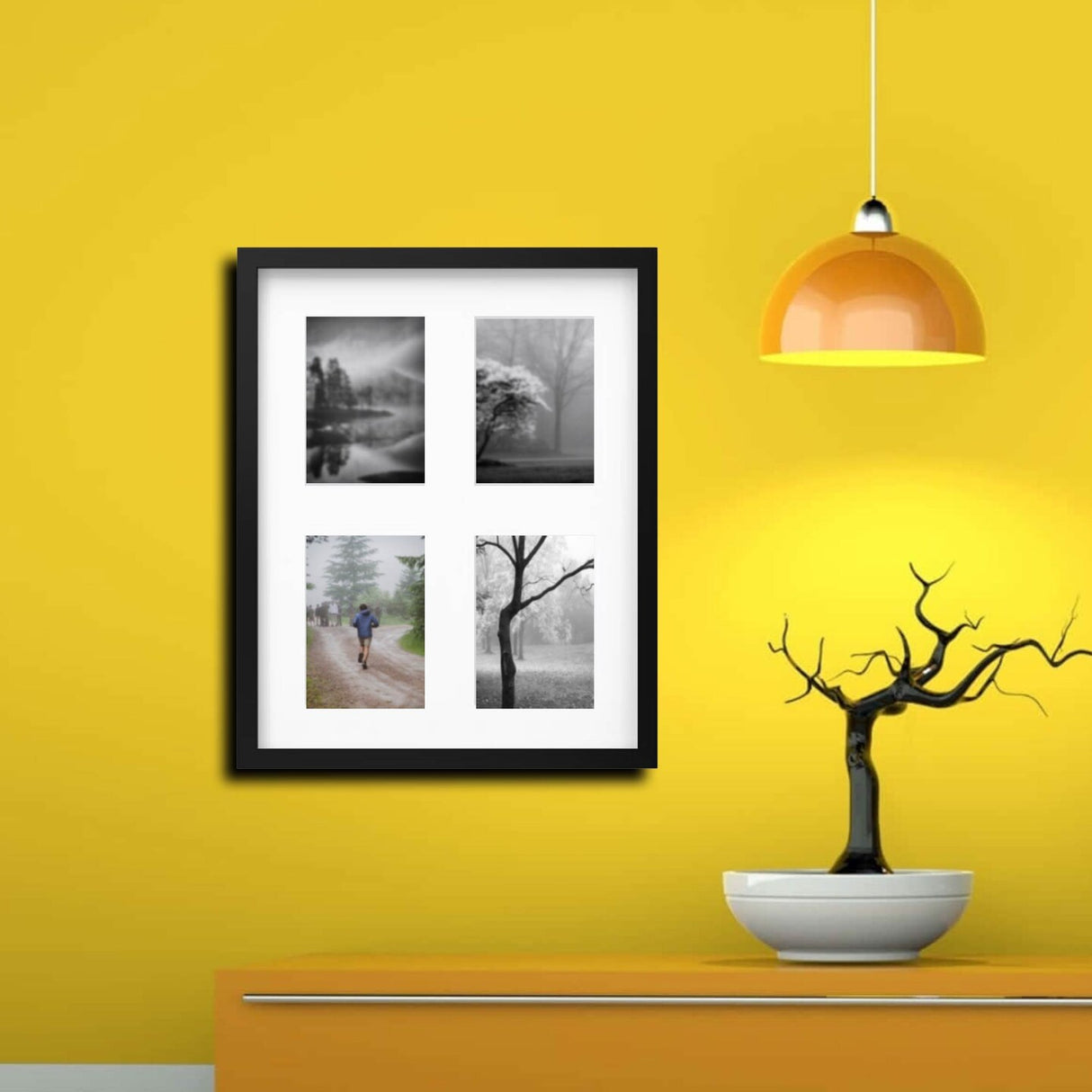 Black Multi-Photo Frame for 4 Pictures 15 ¾" x 19 ¾" Versatile Display with Acid-Free Mat & Plastic Front Protection