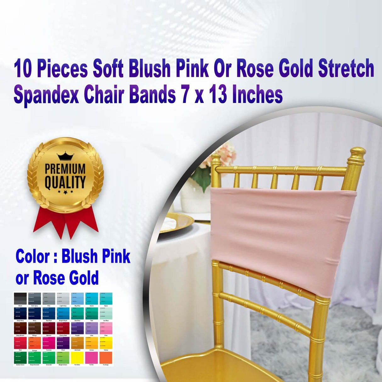 10 Pieces Soft Blush Pink Or Rose Gold Stretch Spandex Chair Bands 7 x 13 Inches