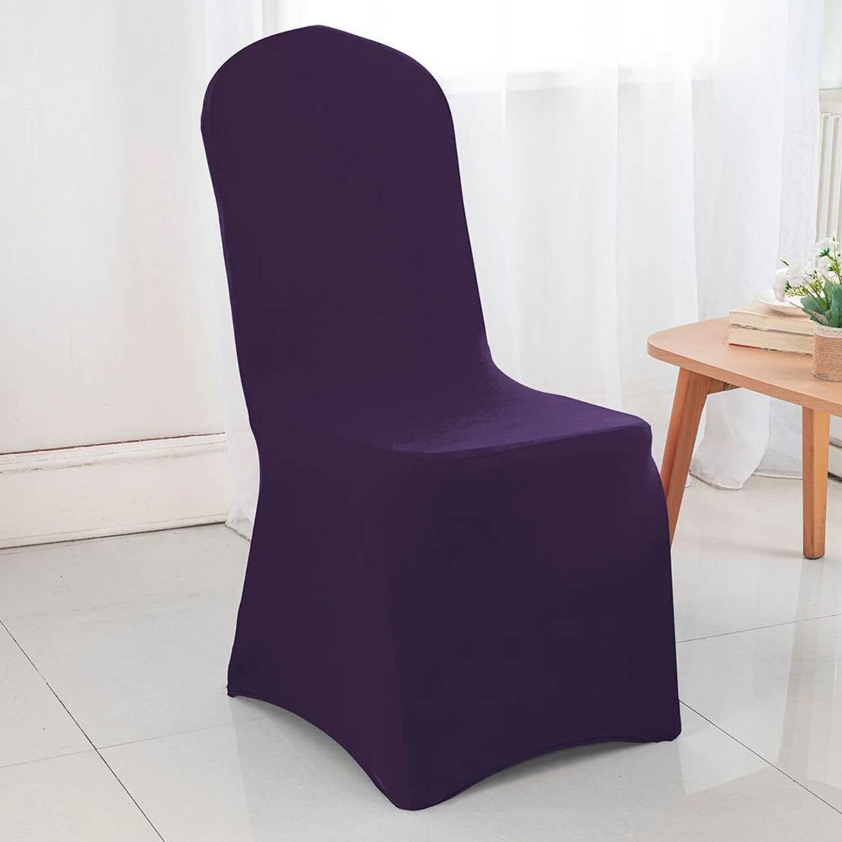 1 Piece Spandex Banquet Chair Cover Eggplant Stretch Wrinkle Resistant Elegant Event Decor
