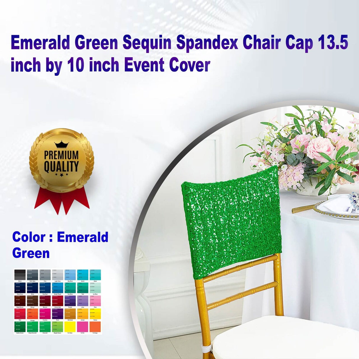 1 Piece Emerald Green Sequin Spandex Chair Cap 13.5 inch by 10 inch Event Cover