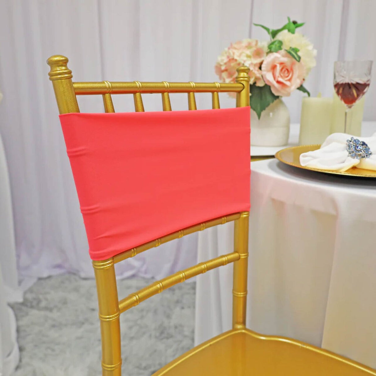 10 Pieces Coral Stretch Spandex Chair Bands for Banquet Chairs 7 x 13 Inches