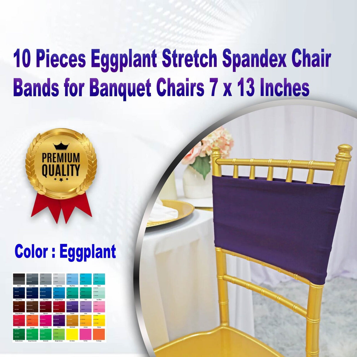 10 Pieces Eggplant Stretch Spandex Chair Bands for Banquet Chairs 7 x 13 Inches