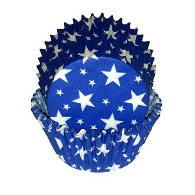 Blue White Star Paper Standard Size Baking Cups - 100 Pack