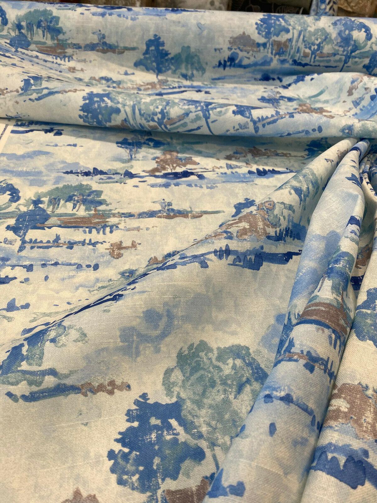 Waverly Imagery 100 Percent Cotton Fabric - Sky Blue Watercolor Toile, 54" Width (1 Yard)