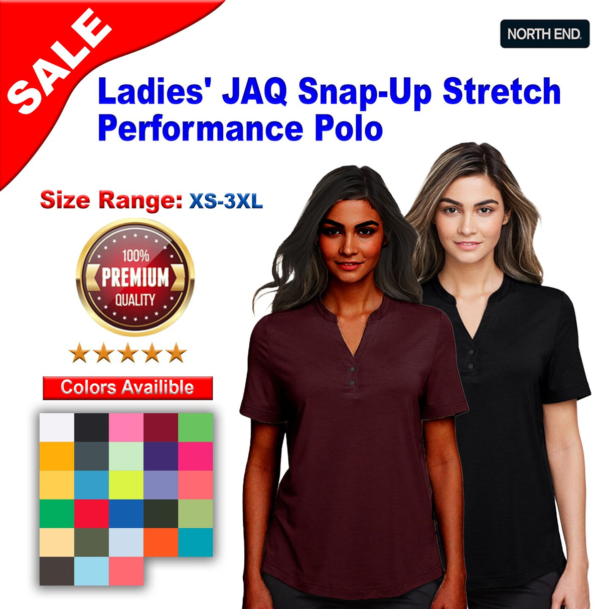 North End® Ladies JAQ Snap Up Stretch Performance Polo