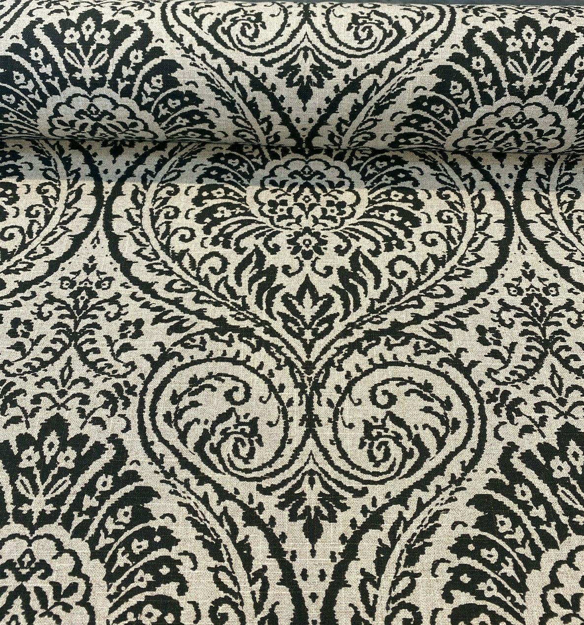 Waverly High Note Ink Black Linen Blend Fabric - Black Floral Print, 54" Width (1 Yard)