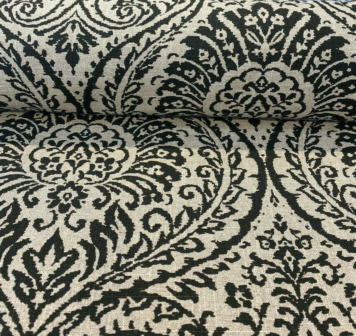 Waverly High Note Ink Black Linen Blend Fabric - Black Floral Print, 54" Width (1 Yard)