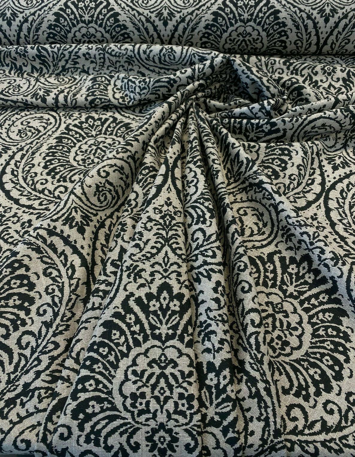 Waverly High Note Ink Black Linen Blend Fabric - Black Floral Print, 54" Width (1 Yard)