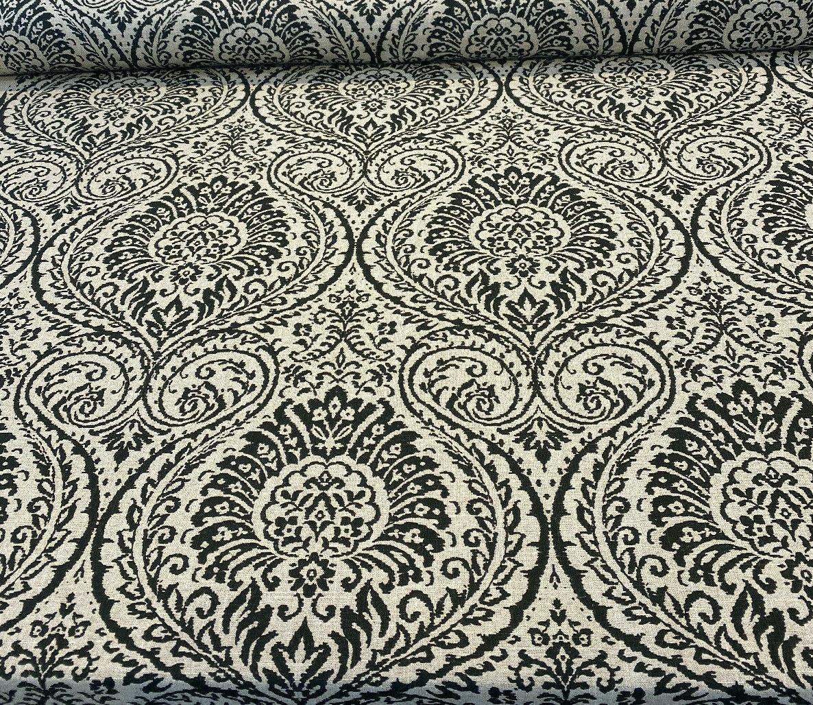 Waverly High Note Ink Black Linen Blend Fabric - Black Floral Print, 54" Width (1 Yard)