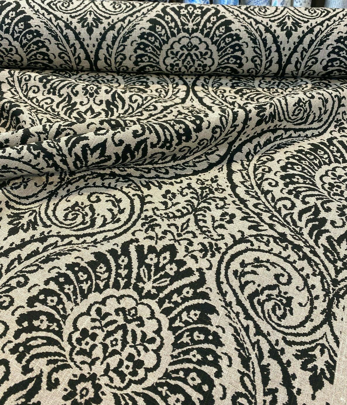 Waverly High Note Ink Black Linen Blend Fabric - Black Floral Print, 54" Width (1 Yard)